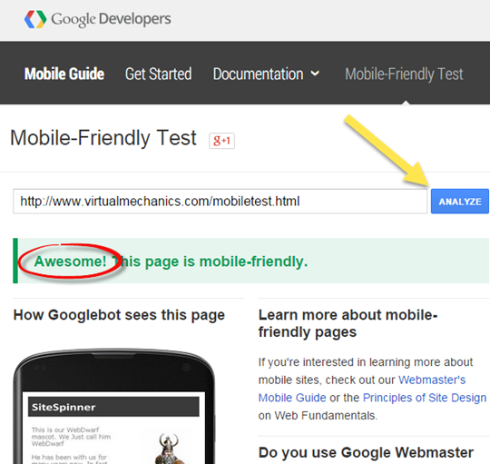 Google Mobile Friendly Test