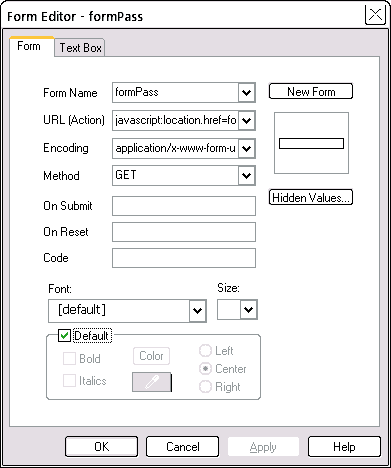 Form Editor Text Box for Password example