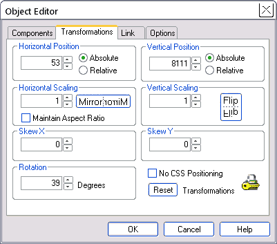 Object Editor Transformations tab