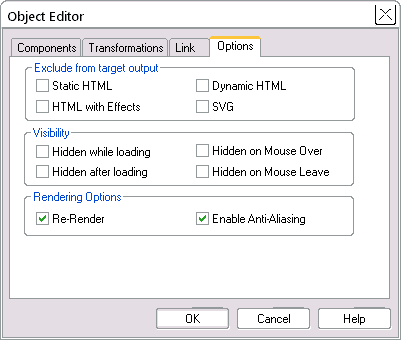 Obejct Editor Options tab