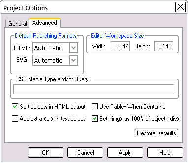 Project Options Advanced tab -- object sorting