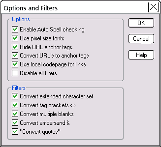 Text Editor: Options and Filters
