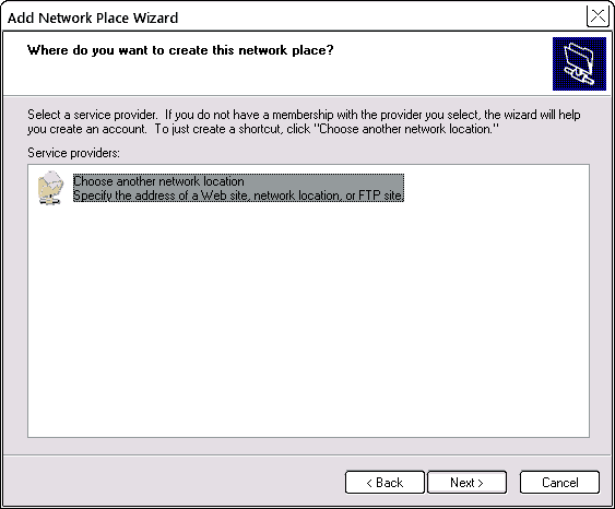 Network Place wizard: where? 
