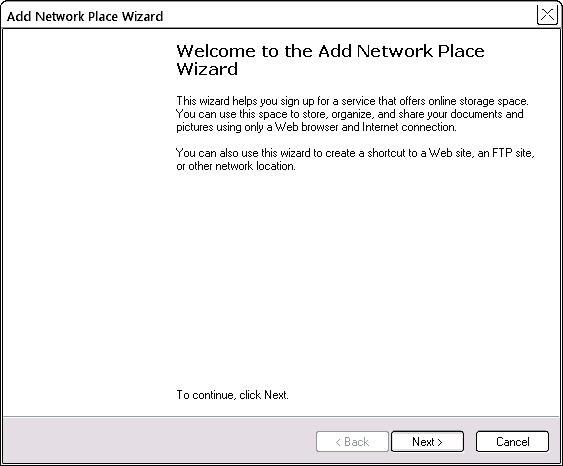 Add Network Place wizard: start