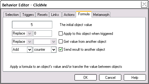 Behavior Editor Formula tab