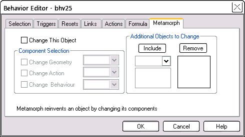 Behavior Editor Metamorph tab