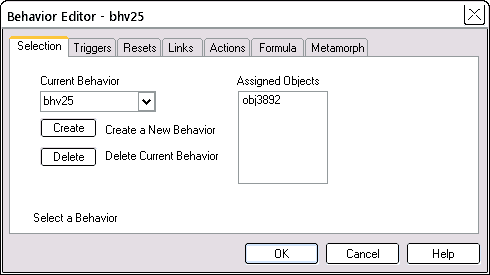 Behavior Editor Selection tab