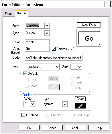 Form Editor Button tab
