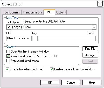 Object Editor Link tab -- enabling links