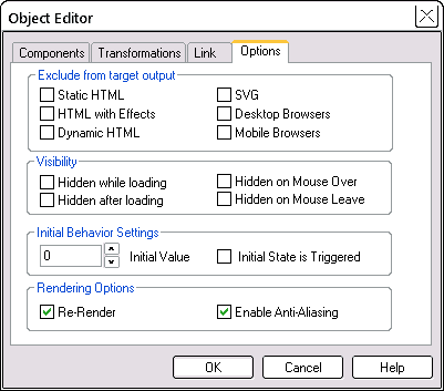 Obejct Editor Options tab