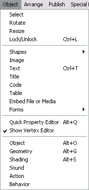 Object Menu with Vertex Editor showable