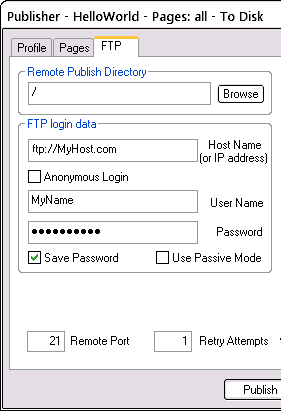 Publisher FTP tab