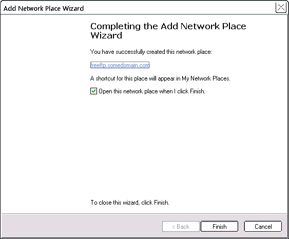 Network Place wizard: finish